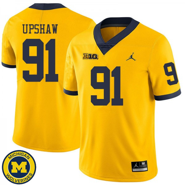 Men Michigan Wolverines #91 Taylor Upshaw Yellow Jordan Brand High School Jersey